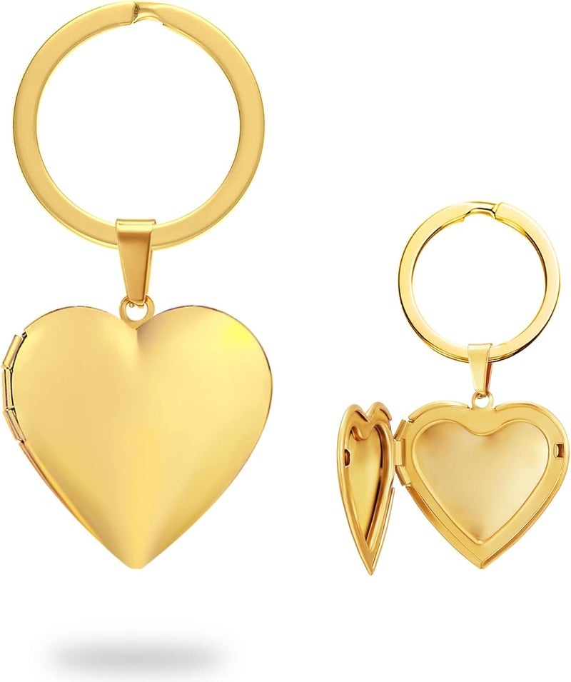 PHOCKSIN Silver Heart Locket Keychains for Women Gold Photo Locket Key chain that Hold Pictures New Years Gifts for Women - Image 1